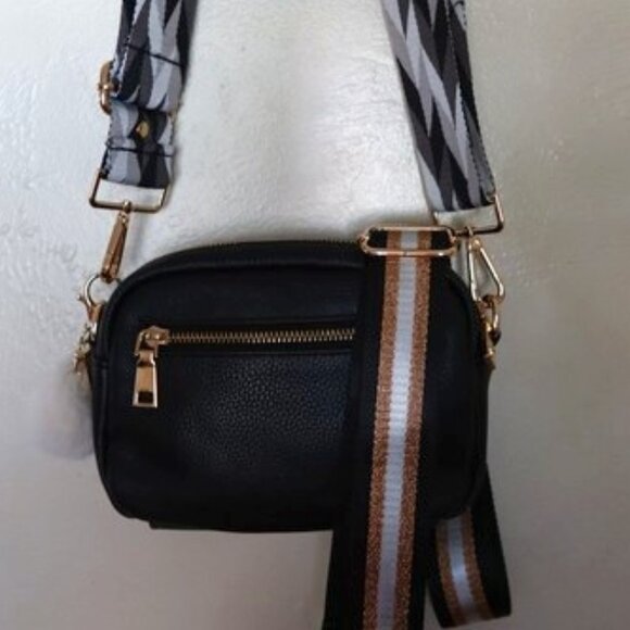 POM POM LONDON Black Leather Mini Bag Crossbody Adjustable Straps - Picture 1 of 10